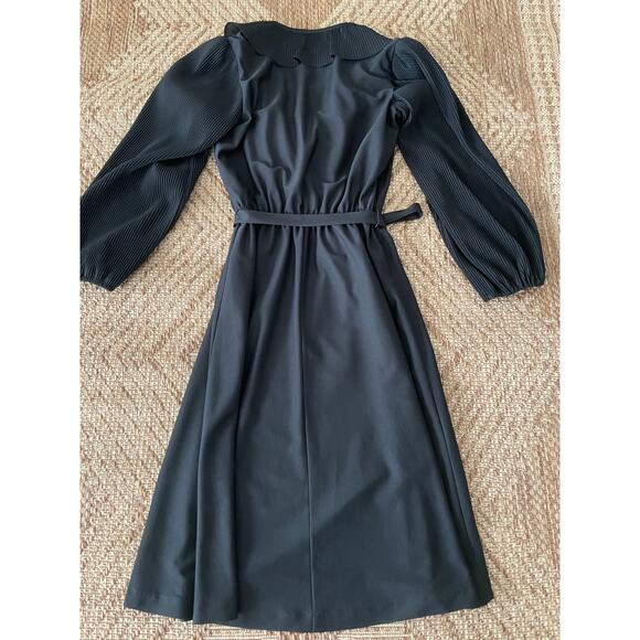 Vintage S.L. Petites Black Sheer Ruffle detailed Dress with belt retro disco - Picture 4 of 10